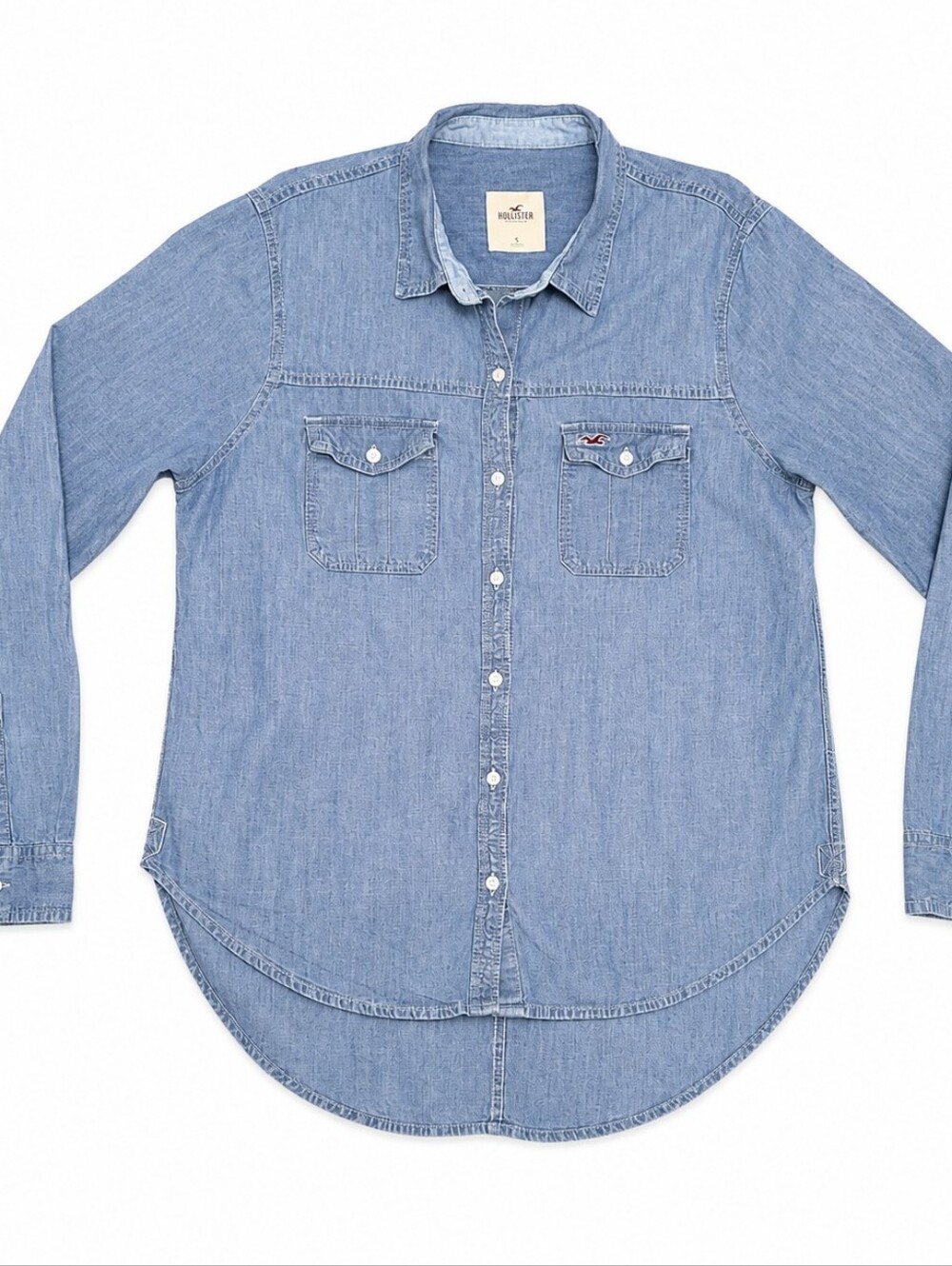 Hollister Light Blue Women's Chambray Button-Down Shirt Cotton Large